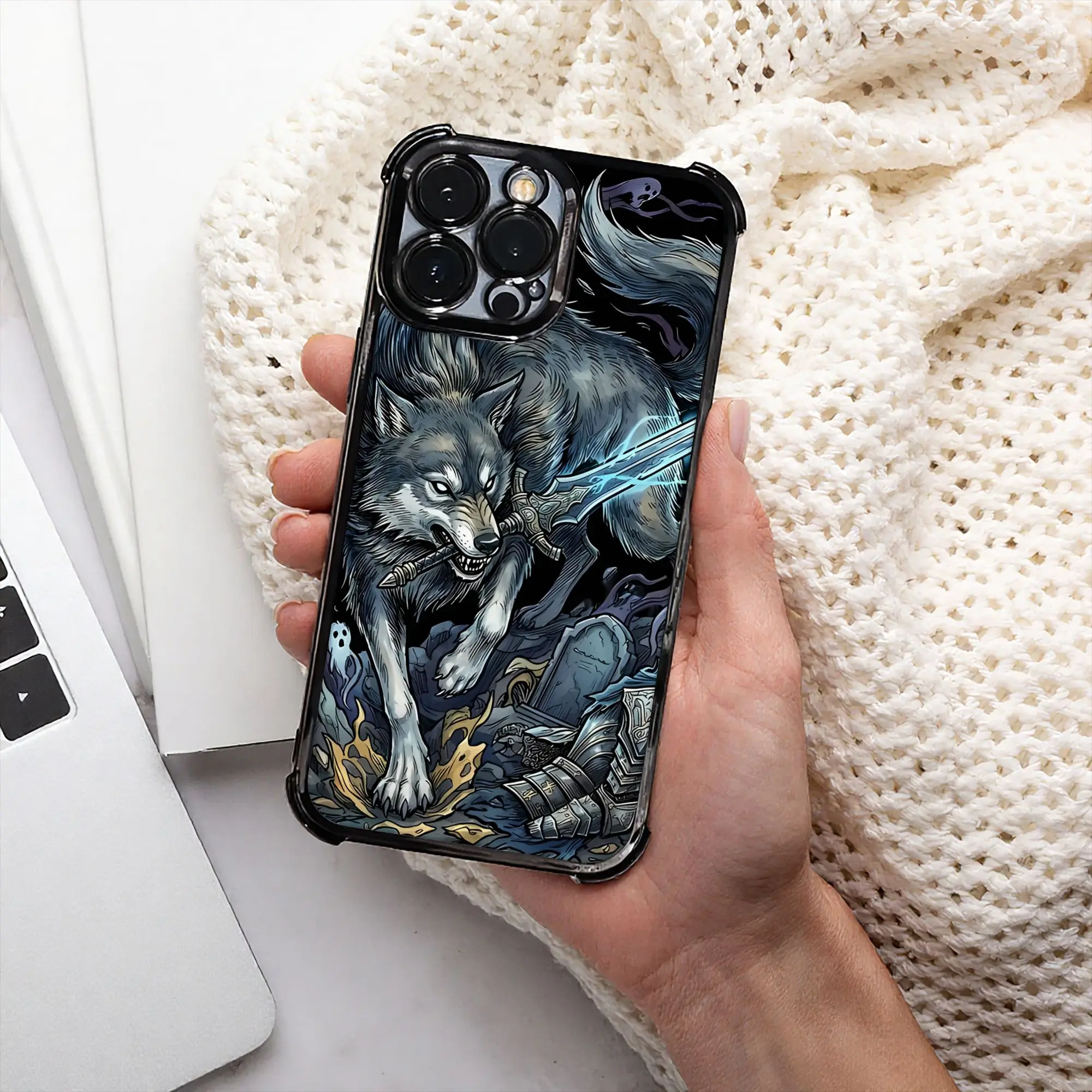 Great Grey Wolf Sif Fantasy Wolf Warrior Phone Case DDark Souls Electroplating Process Phone Various Models