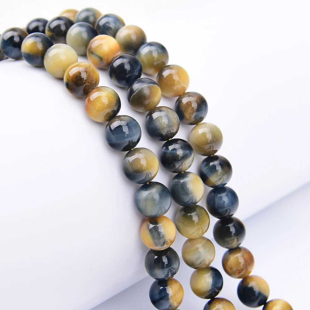 APDGG Natural 12mm Black Yellow Tiger Eye Stone Round Loose Beads Strands 15.5