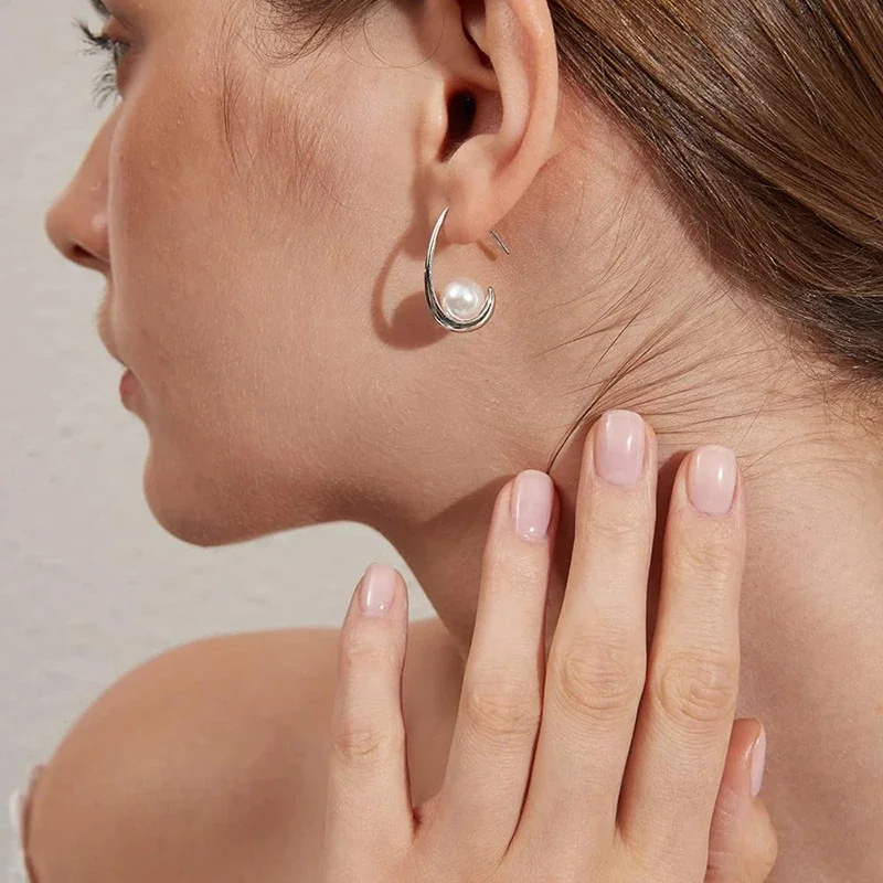 Huitan Modern Elegant Drop Earrings with Imitation Pearl Simple Stylish Accessories for Women Charms Accessories for Engagement
