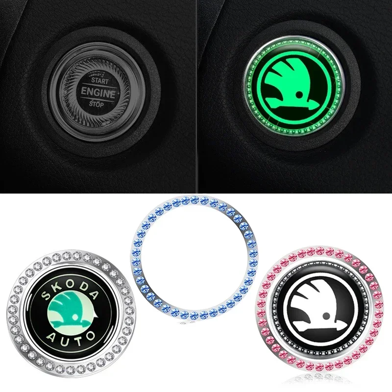 Luminous Car One-click Start Stop Button Cover Sticker for Skoda Badge Octavia A7 Tour RS Fabia Rapid Kodiaq Superb Kamiq Karoq