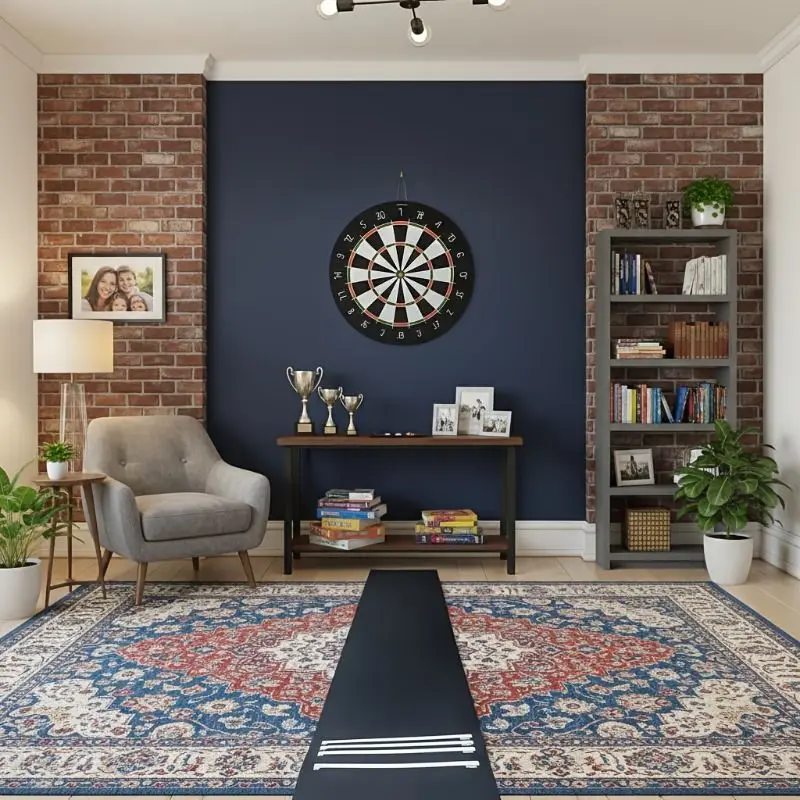 VIKAMA Solid Black Dart Runner Mat Multi White Throw Line Non Slip Shock Absorbent Darts Floor Rug Home Game Room view 5