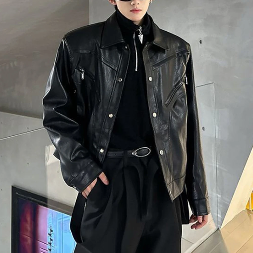 

Mens Pu Leather Jacket Deconstructed Cargo Biker Shoulder Pads Pu Jacket Autumn Retro Streetwear Fashion Motorcycle Jacket 2025