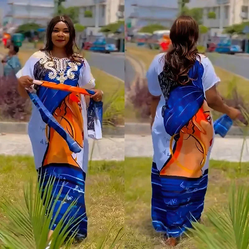 Весенние модные африканские платья больших размеров с принтом для женщин, африканские длинные платья макси с рукавами 3/4 и круглым вырезом для свадебной вечеринки, наряды