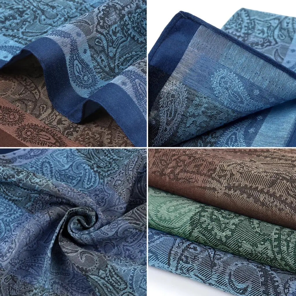 3/6PCs Fashion Square Handkerchief For Men Gentlemen Vintage Jacquard Grid Pocket Cotton Towel For Business Wedding Party