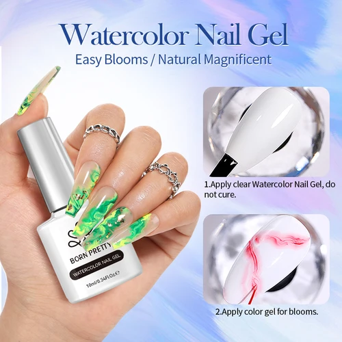 Imagen 2 del producto BORN PRETTY-Gel de acuarela transparente para uñas, 10ml, esmalte de uñas en Gel UV LED para efecto extendido, piedra Natural de mármol, uñas florales