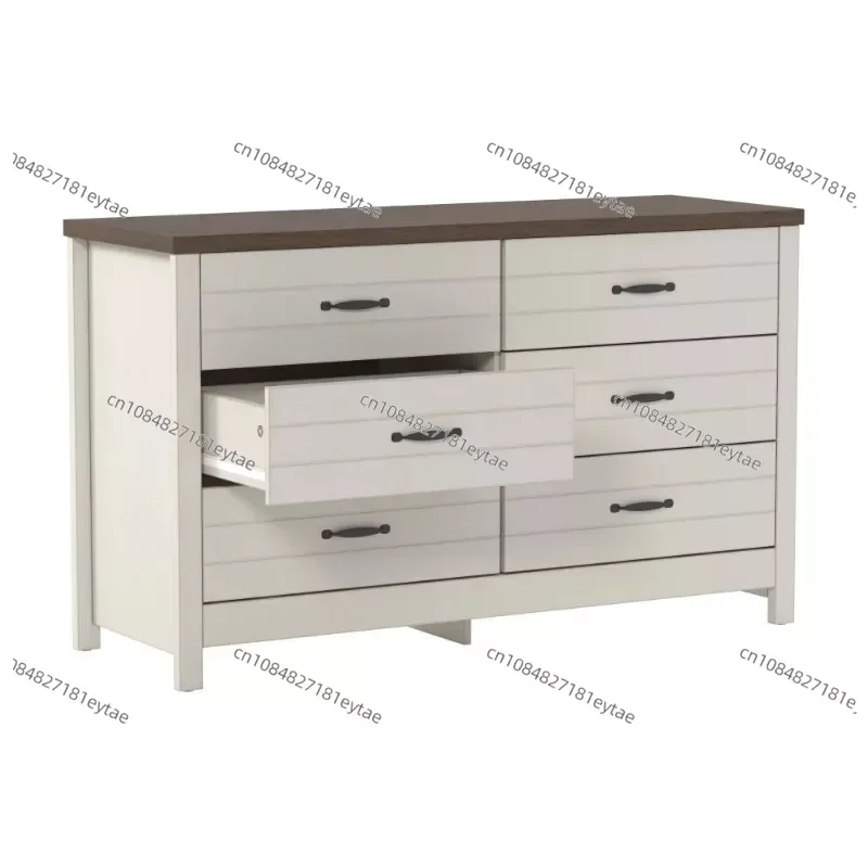 Lancaster Farmhouse Oak Top 6-Drawer Dresser, Ivory, by Hillsdale Living Essentials