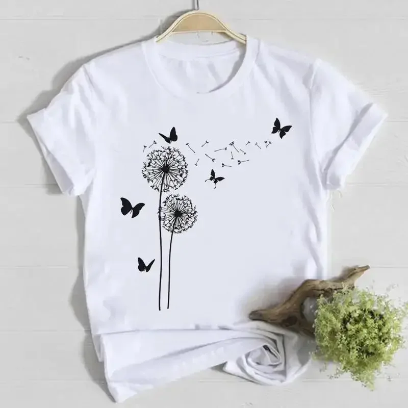 Butterfly Cute Sweet Lovely Casual T Shirt Graphic Print Fashion Crew Neck Short Sleeve Plus Size T Shirt Women