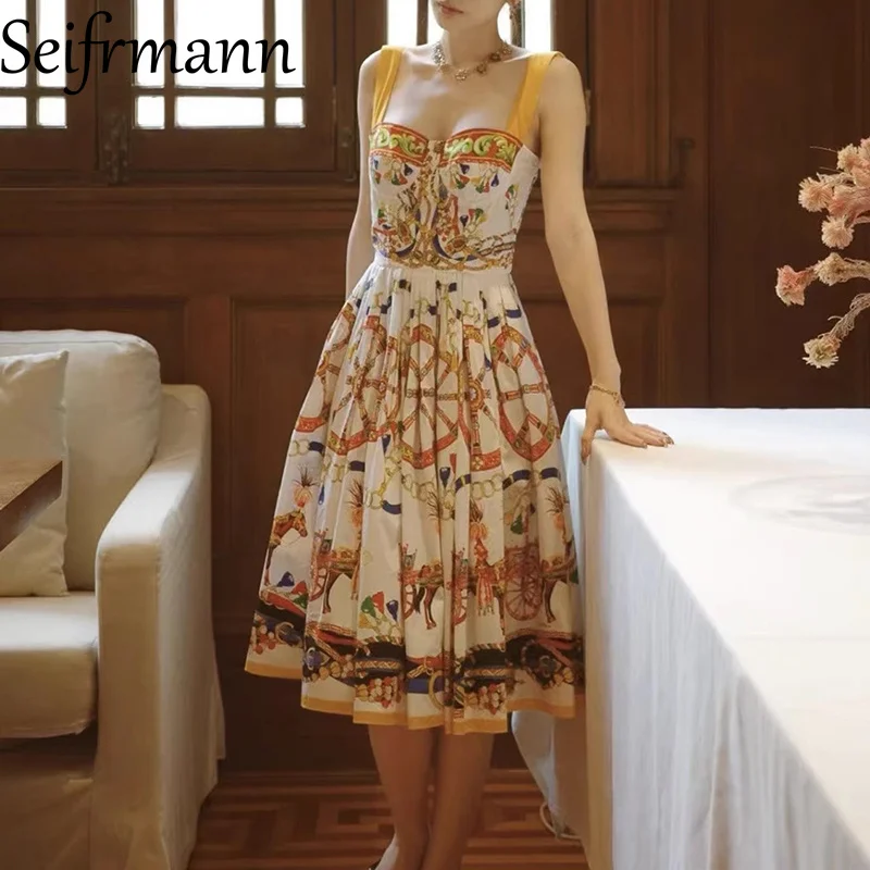 Seifrmann 2026 Frühjahr Damenmode Neues Modisches Baumwoll-Kleid mit Aufdruck und Taillengürtel