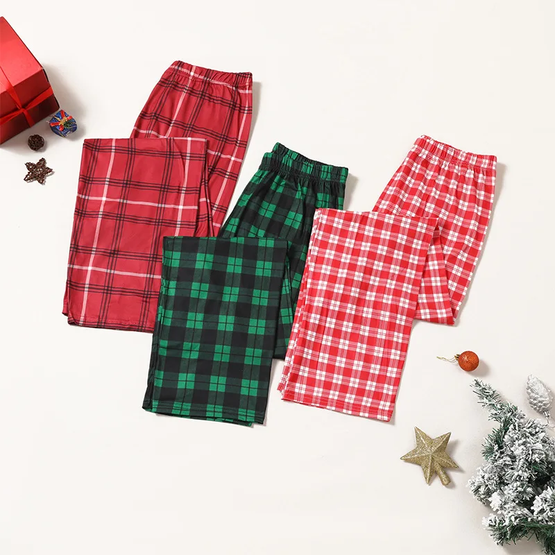 Christmas Red Green Plaid Homewear Spring Autumn Sleep Bottoms Nightwear Trousers Casual Pajama Pants for Adult