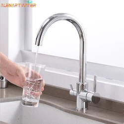 Chrome Dual Handle Filtered Crane For Kitchen, 360 Rotation Water Filter Tap Three Ways Sink Mixer Kitchen Faucet