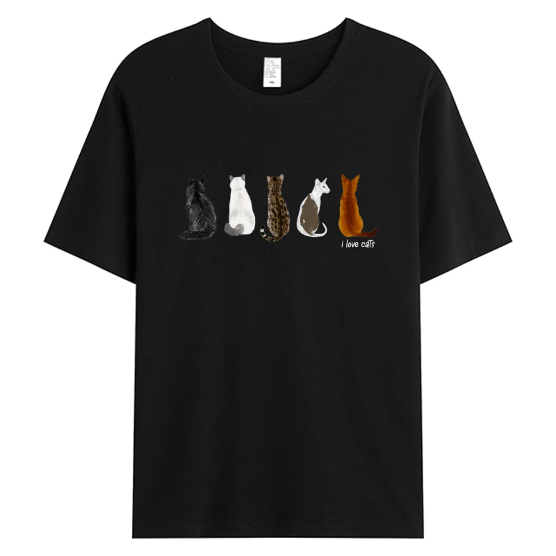 

I Love Cats Tshirt For Cat Lovers Men's Cotton Fabric Printed Fashion T-shirts Men Oversize Tee Shirts Big Tshirts Y2K Discount