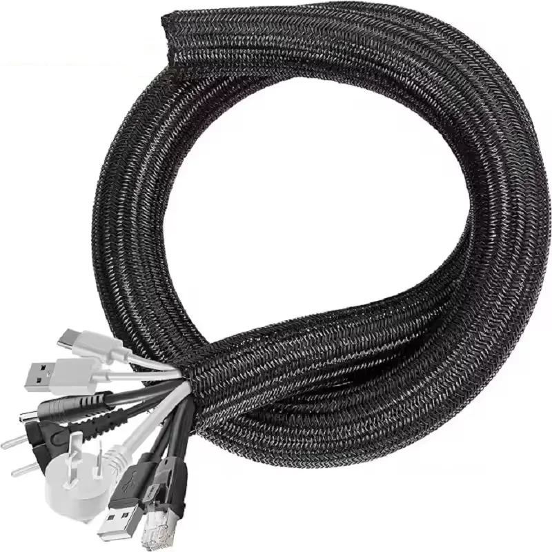Cable Sleeve Self Closing PET Braided Expandable Auto Line Management Overlaps Flexible Cable Protector Case For Desk PC TV Wire