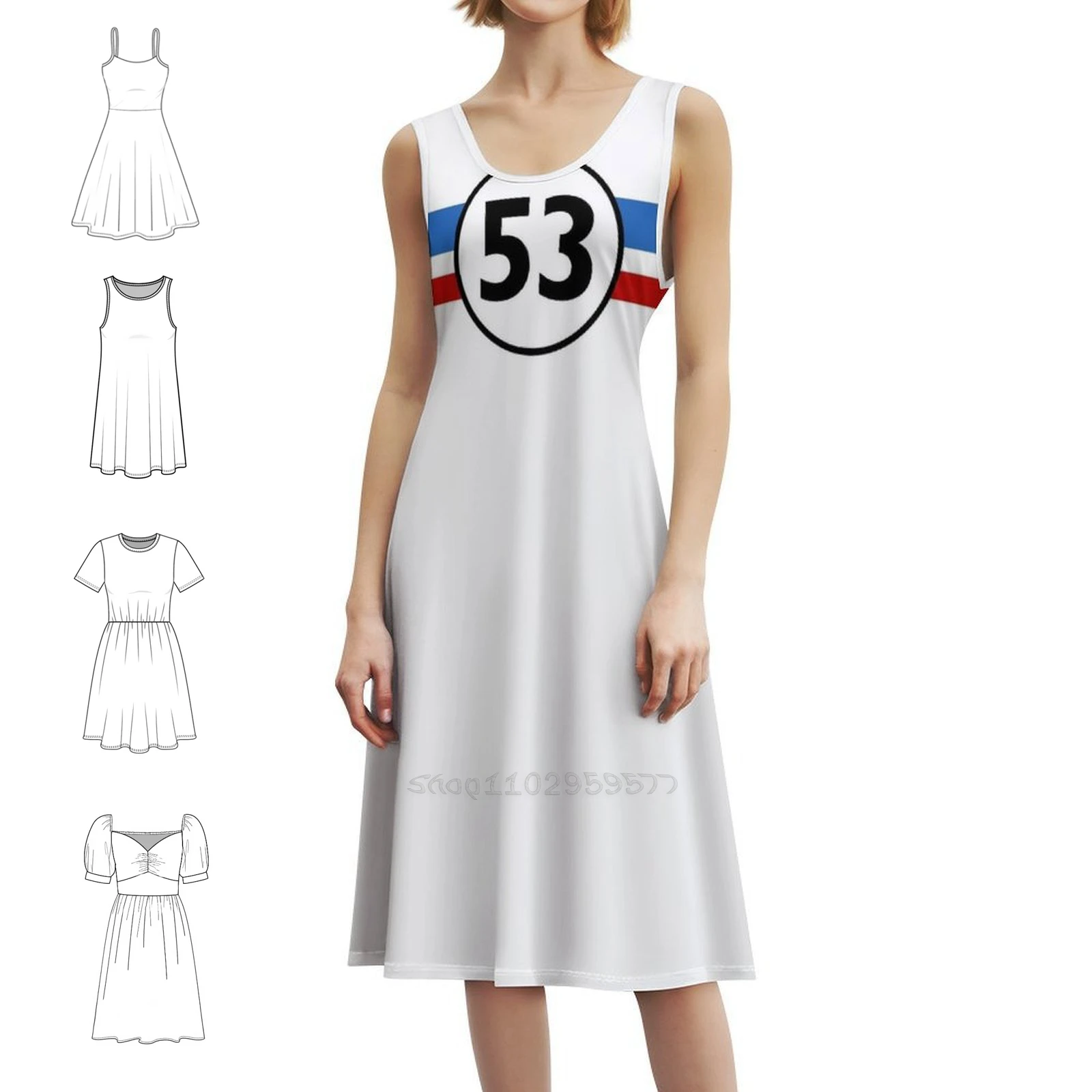 

Женское элегантное праздничное платье Herbie 53 Racing Car 1963S с круглым логотипом, платье трапециевидной формы с короткими/длинными/без рукавов, Herbie 53