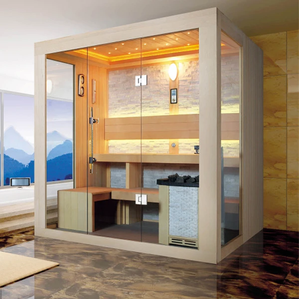 New in 2024 Modern Outdoor Wet Steam Sauna with Hemlock Solid Wood Computer Control Panel Transom Windows for Villa Use