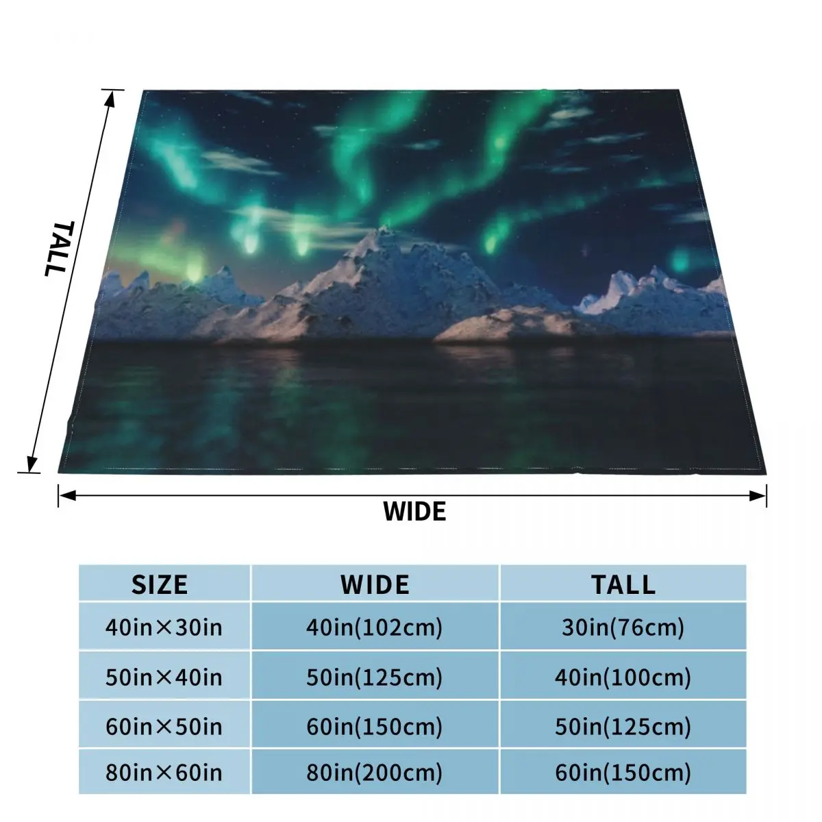 Aurora Borealis (Northern Lights) with Icebergs Throw Blanket Sofa Flannel Fabric Blankets