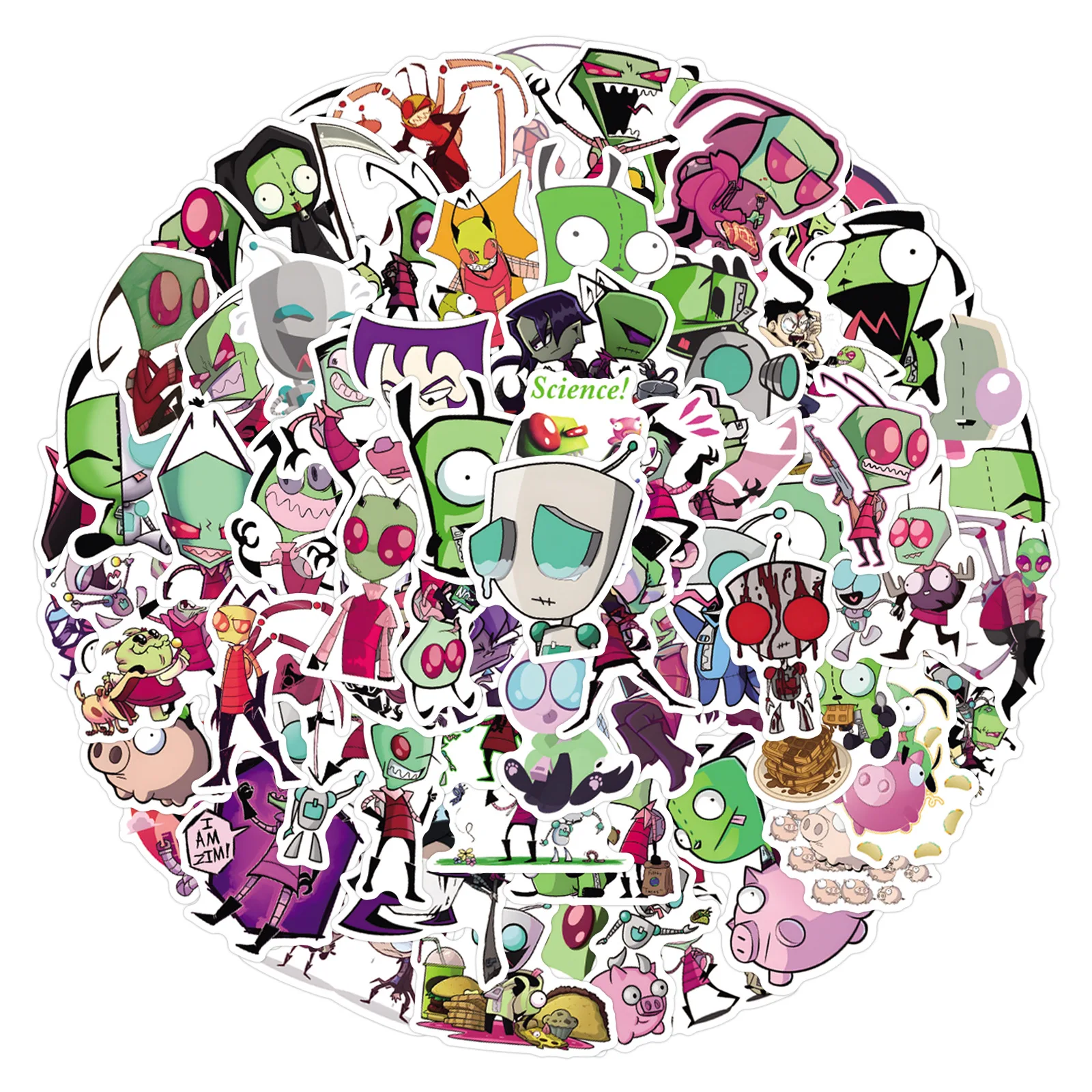 110pcs Invader Zim Graffiti Stickers Set Aesthetic Cute Decals Scrapbook Diary Phone Laptop Waterproof Stickers ﻿