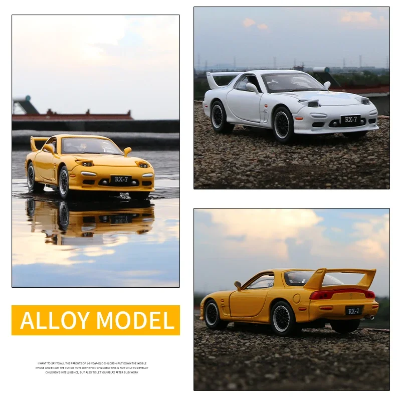 1:32 Mazda RX7 Alloy Sports Car Model Diecasts Metal Toy Vehicles Car Model Sound and Light High Simulation Childrens Toys Gift