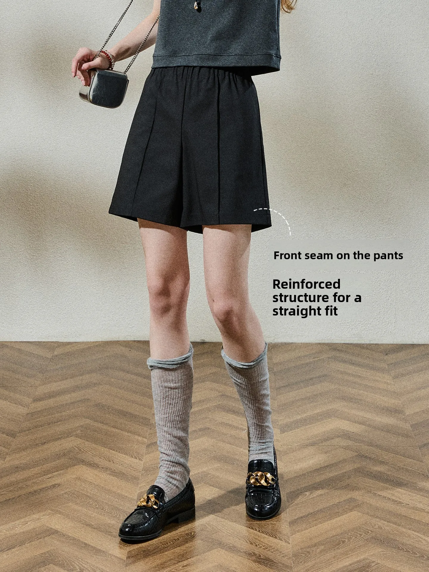 Black Suit Short Pants High Waist Drapey Slimming Breathable Commute Style Office Wear Summer KUHNMARVIN Straight Leg Pants