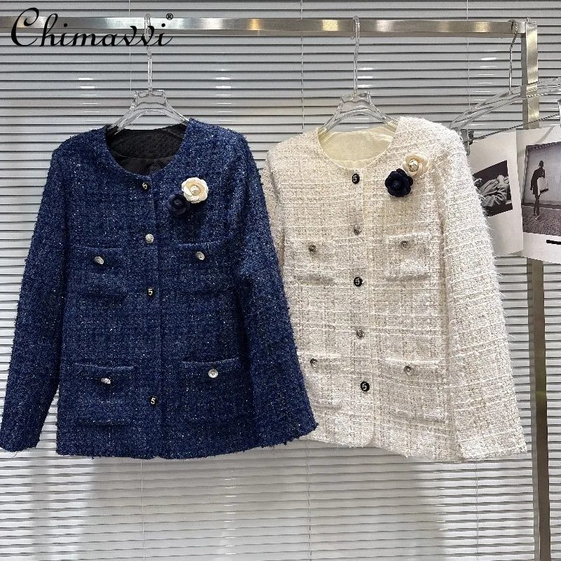 2026 Lente en Herfst Nieuwe High-End Mode Vier Zak Tweed Jas Dames Lange Mouw Elegante Commuter jassen Tops