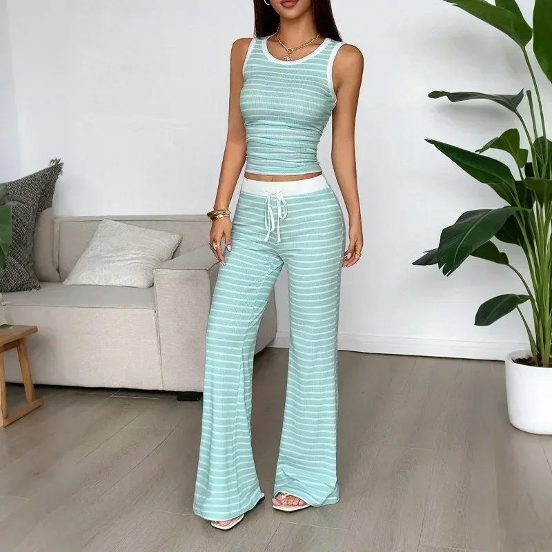 

Европейский и американский спортивный полосатый жилет с завязками, брючный костюм, женская одежда, весна и лето