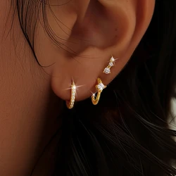 3pcs Classic Stainless Steel Round Hoop Earrings Set For Women Gold Color Mini Zircon Dainty Cartilage Earrings Piercing Jewelry