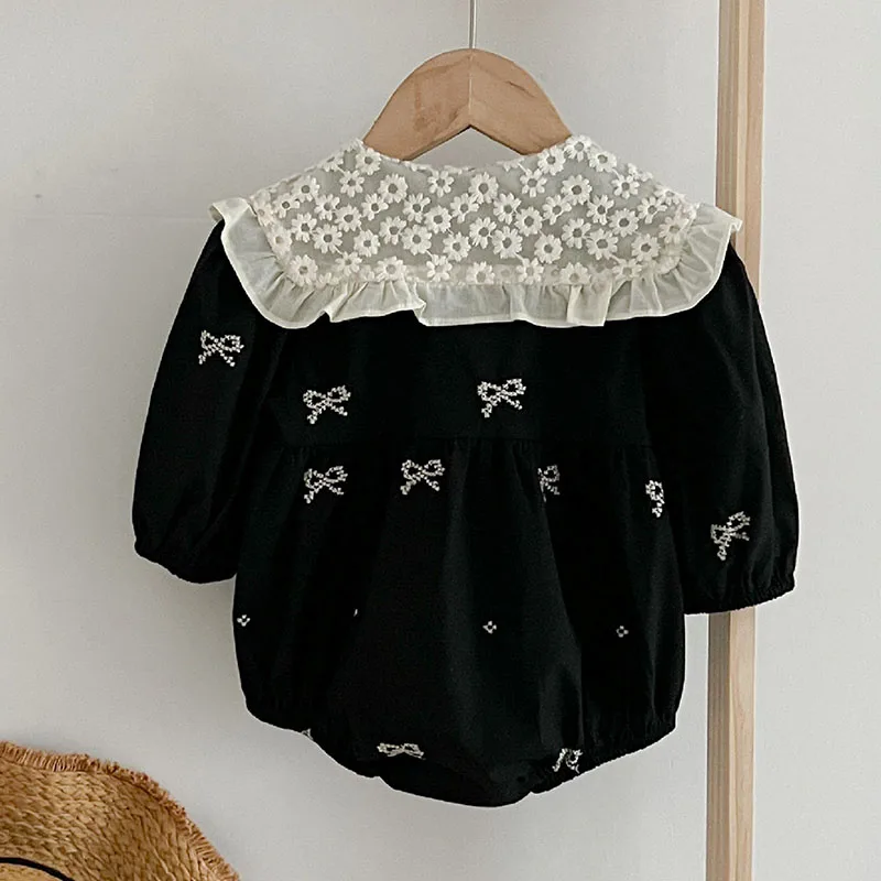 Fashion Baby Girl Bodysuit Romper Flower Doll Collar Toddler Jumpsuit Wedding Party Children Costume Sister Infant Clothes A1363