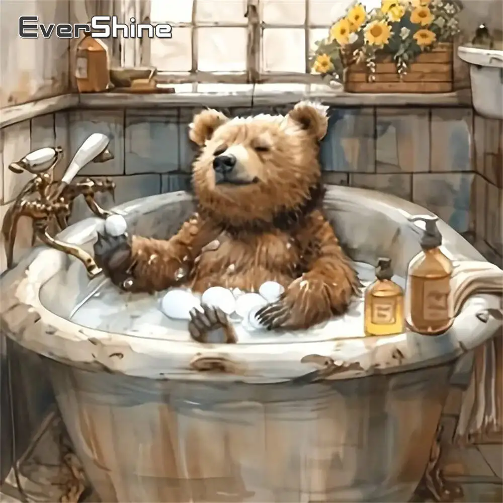 Evershine Diamant-Gemälde, Hund, Tier, Cartoon, komplett, quadratisch, rund, Diamant-Mosaik, Badezimmer, DIY-Bastelset, Heimdekoration
