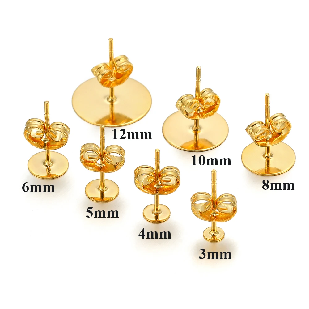 50-100 Stück Edelstahl-Wassergold-Ohrstecker-Basen, leere Ohrstecker, Ohrverschlüsse für die DIY-Schmuckherstellung – Detail 5