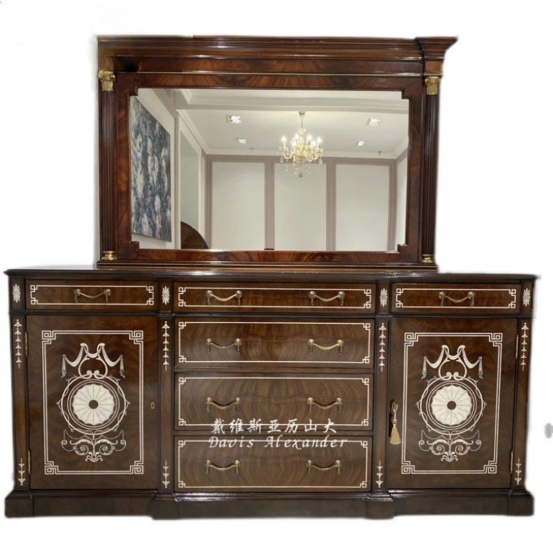 

European-style dining side villa restaurant locker, wall high table cabinet, mahogany solid wood dining preparation cabinet
