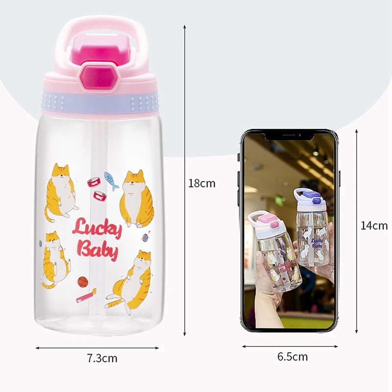 Cartoon Children\'s Water Bottle With Straw Leakproof Press Button Easy Open Water Bottle Children\'s Cups Kids Water Sippy Cup