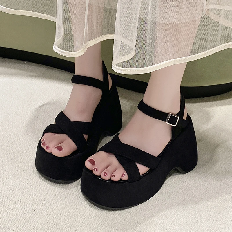 

Женские босоножки на каблуке из натуральной кожи, лето 2023, новые модные сандалии на платформе в римском стиле с синим ремешком