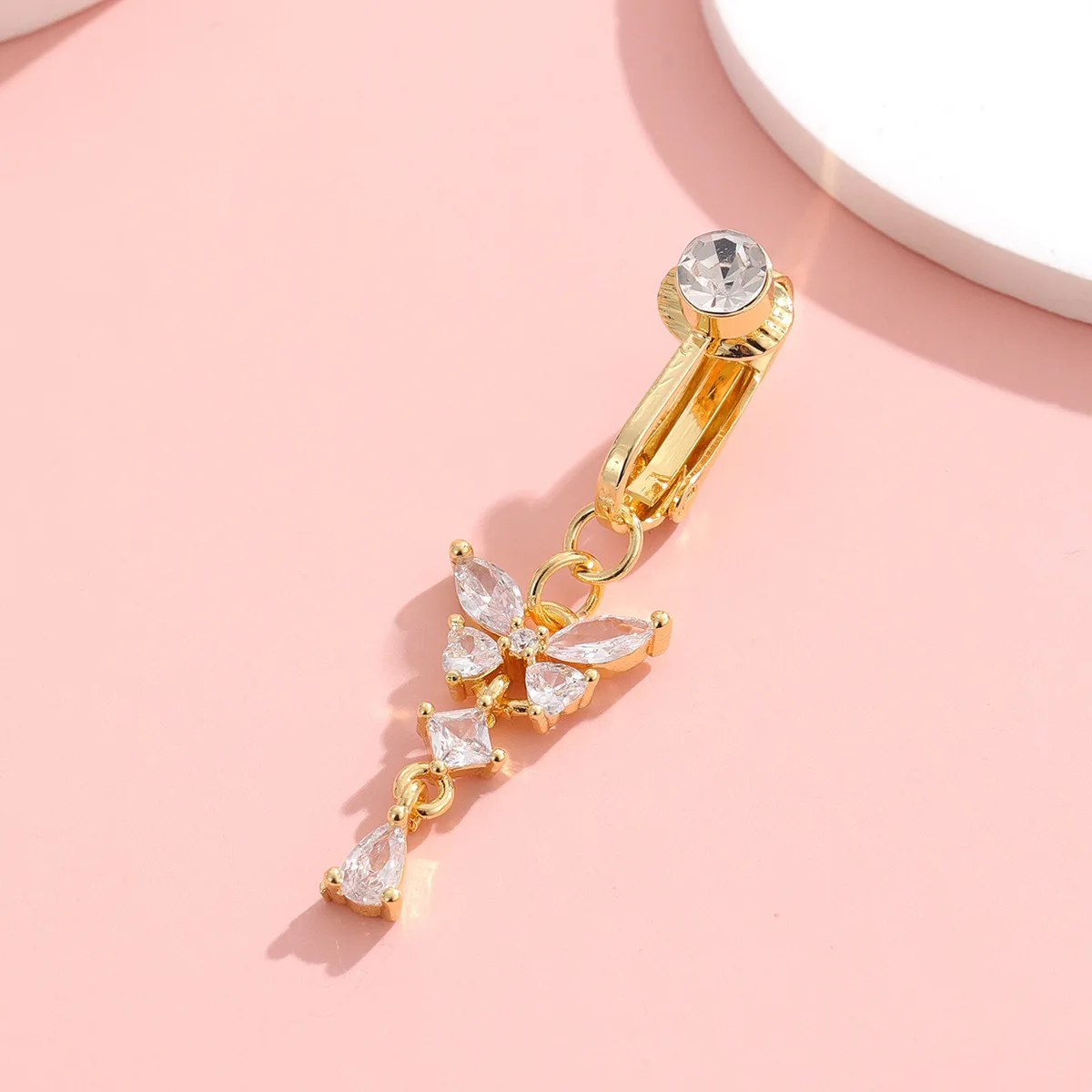 Fake Belly Butterfly Crystals Lange baumelnde Bauchnabelringe aus Chirurgenstahl, Nabelpiercing-Clip, Bauchschmuck