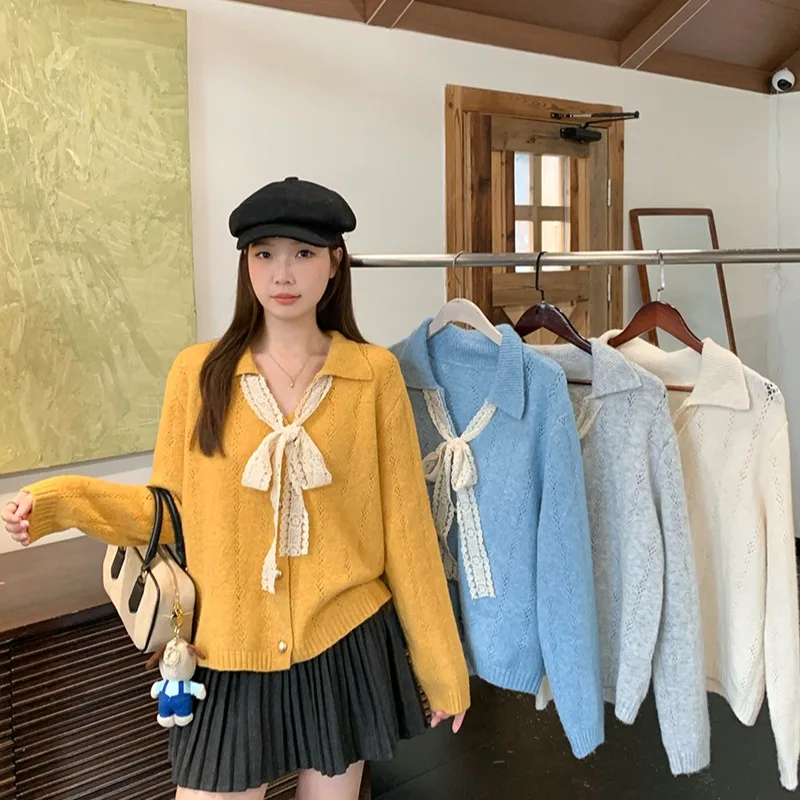 

Autumn Winter plus Size Women's Knitted V-Ne Ribbon Bowtie Soft Sle Top Trendy Faionable Inner Wear Long Sve C...