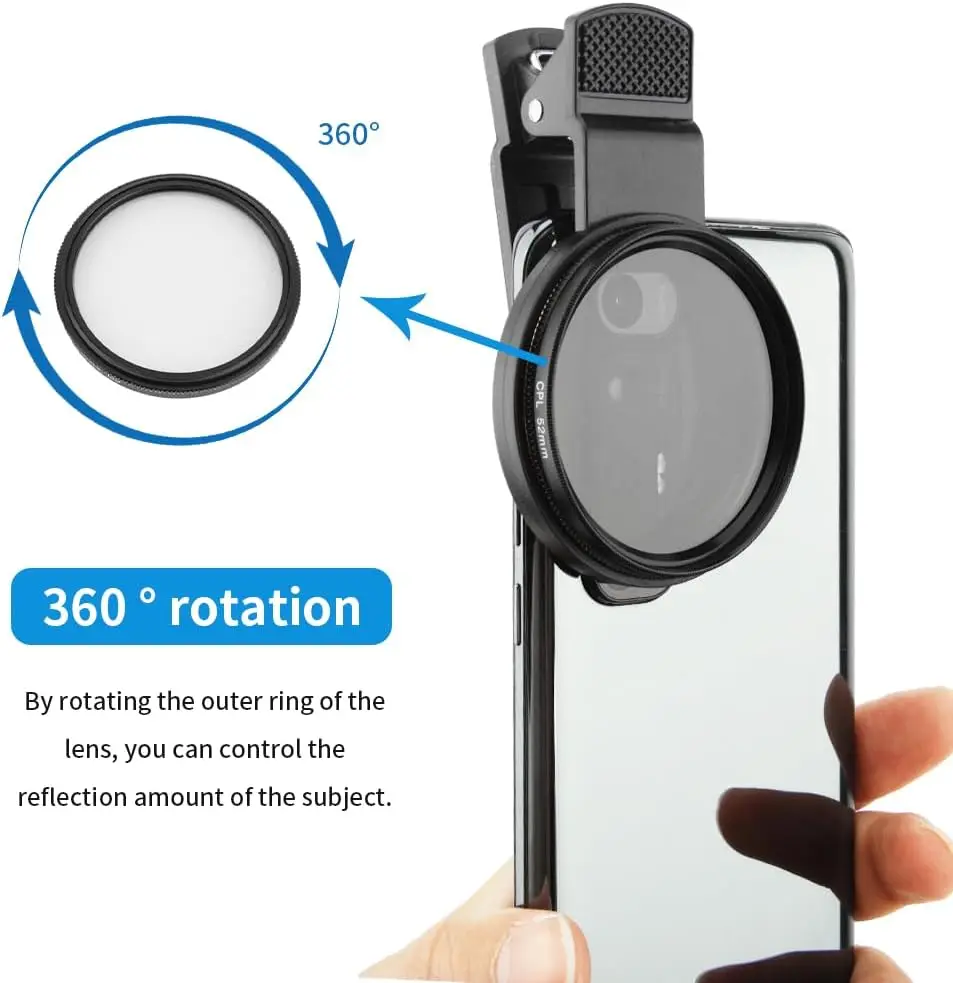 52MM Circular Universal Portable Polarizer Camera Lens CPL No Reflections Filter Professional For iPhone Mobile Phone Smartphone