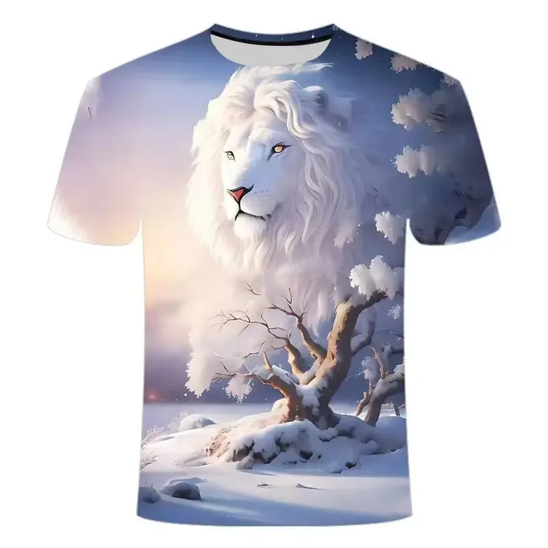 

Fashionable Short Sleeve Oversized Harajuku Tees Tops Kid Man New Summer Lion Pattern 3D Print T-Shirt Men Women O-Neck