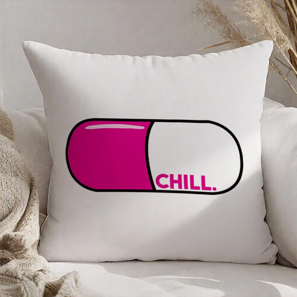 Double Sided Chill Pill Retro Zen Pattern Decorative Throw Pillow Case Modern Aesthetic Art Cushion Cover for Sofa Home Decor