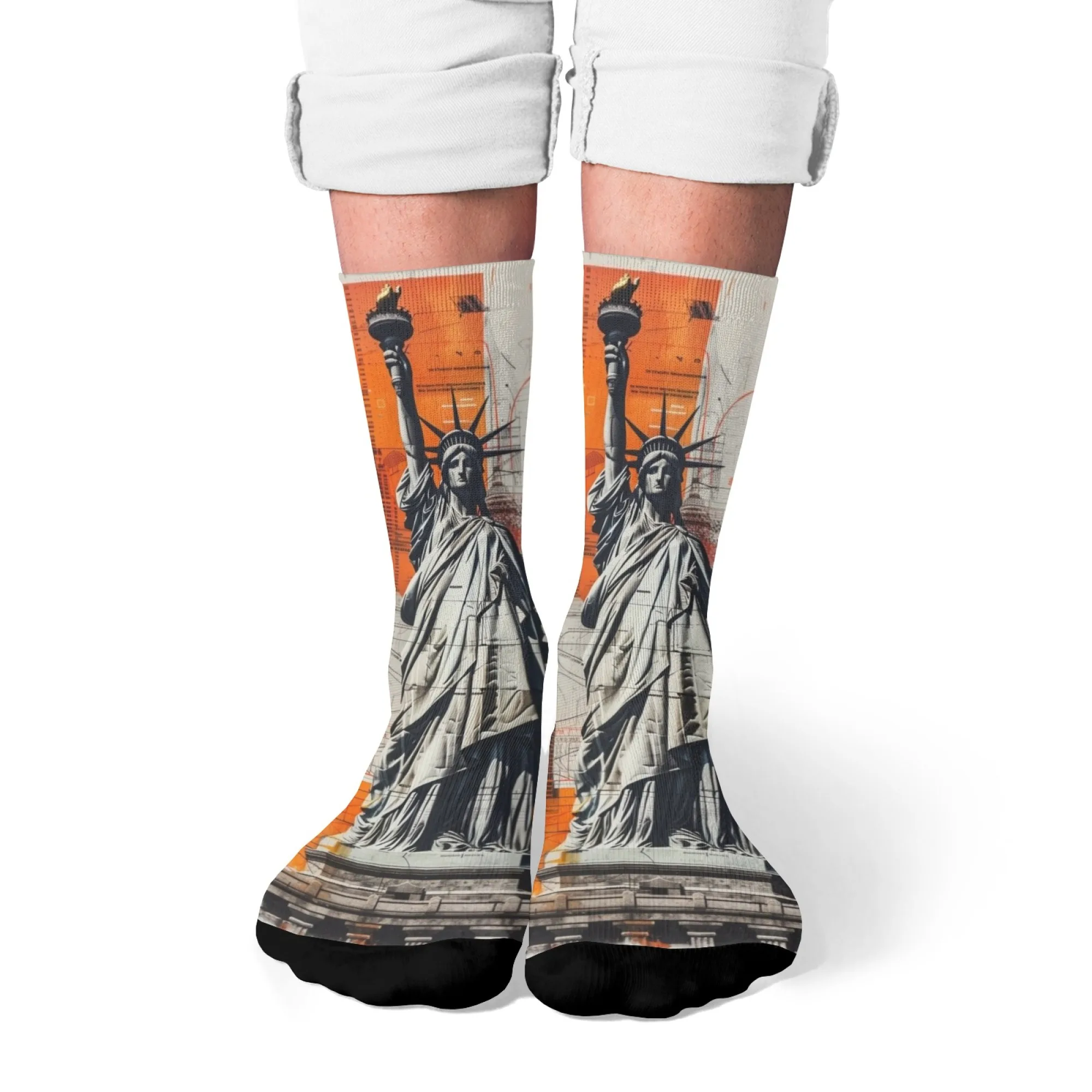 

The Statue of Liberty in the United States print men's socks retro style crazy party street hip-hop trend socks comfortable