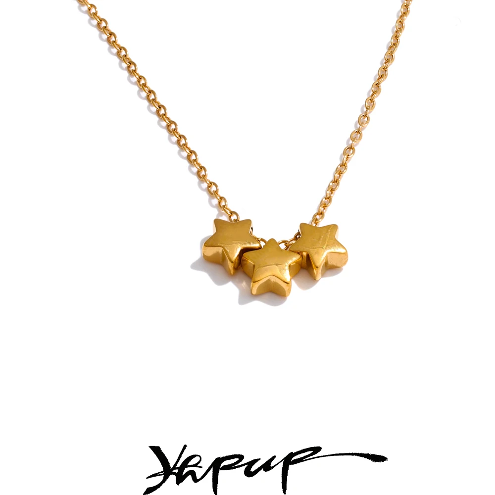 Yhpup Trendy Pentagram Star Pendant Daily Necklace 18K Golden PVD Plated Stainless Steel Collar Charm Jewelry Waterproof New