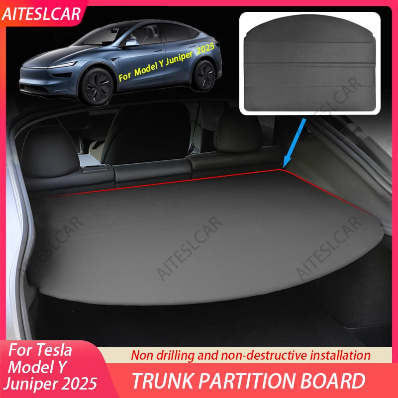Trunk Cargo Cover For Tesla Model Y Juniper 2025 Curtain Rear Luggage Carrier Retractable Partition Baffle Plate Extra Storage