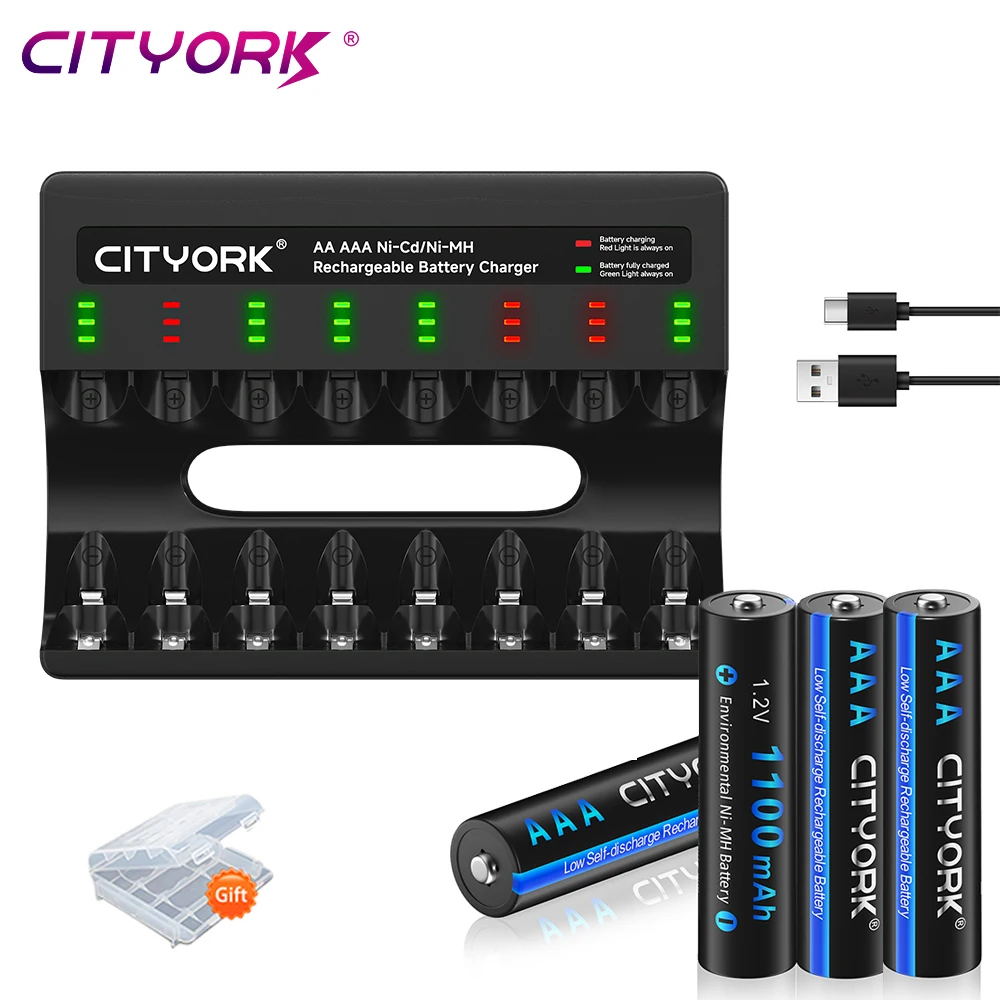 

CITYORK AAA Battery 1.2V Ni-MH AAA Rechargeable Battery 1100mAh Batteries 3A Bateria Baterias +1.2V LED AA/AAA Smart charger