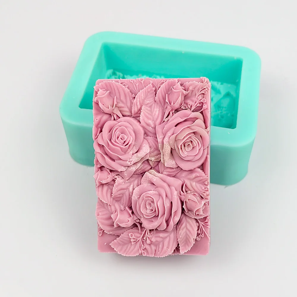 

Square Blooming Rose Relief Silicone Mold for Handmade Soap Candle Resin Clay Aromatherapy - DIY Crafting Tool
