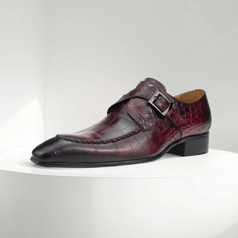 

Мужские кожаные туфли монаха, слипоны из телячьей кожи с узором аллигатора, деловые модельные туфли, мужская обувь с острым носком и пряжкой на ремешках