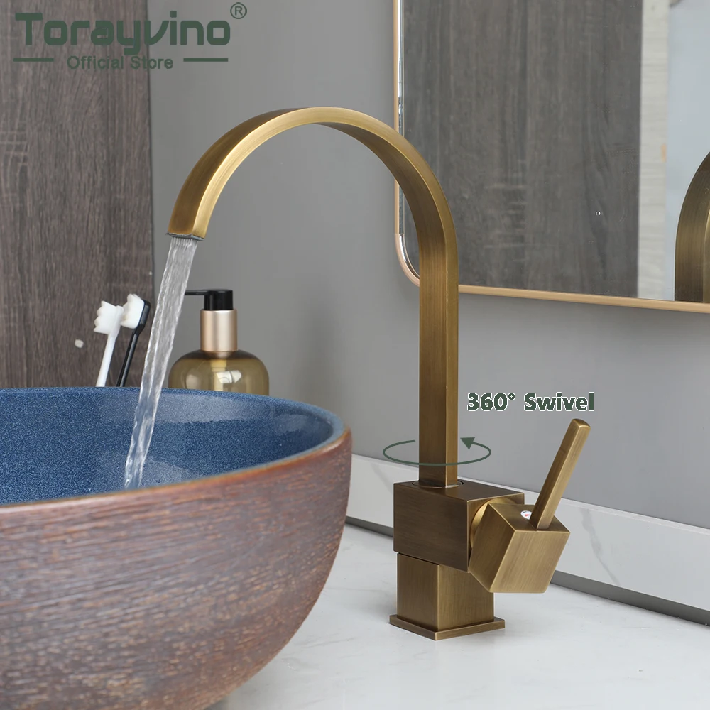 

Torayvino Bathroom Faucet 360 Swivel Deck Mounted Vanity Basin Torneira Sink Mixer Water Tap Single Handle Kitchen Faucets