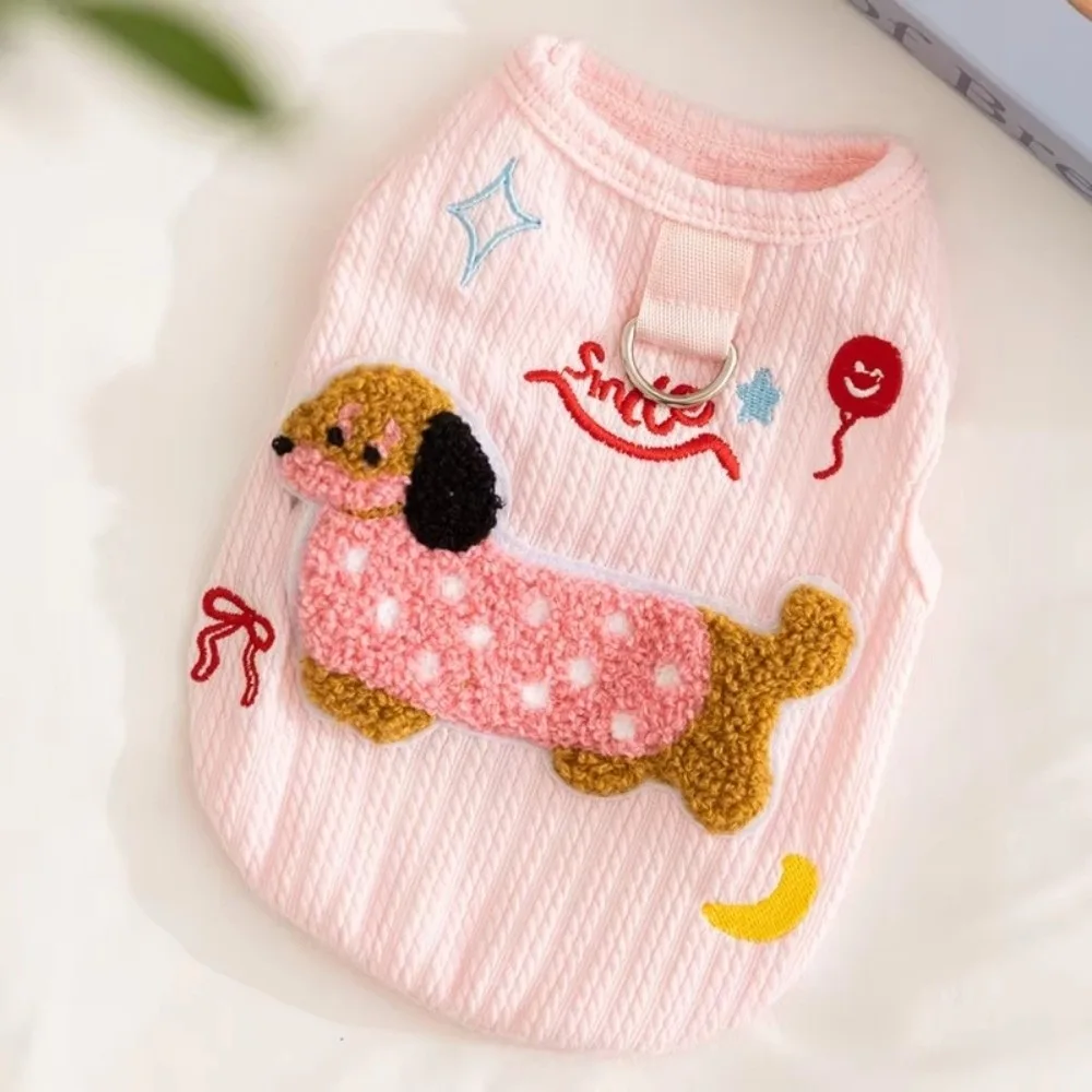 

New Dachshund Pattern Dog Undershirt Breathable Soft Pet Clothing Solid Color with Leash Hook Puppy Vest for Small Dogs
