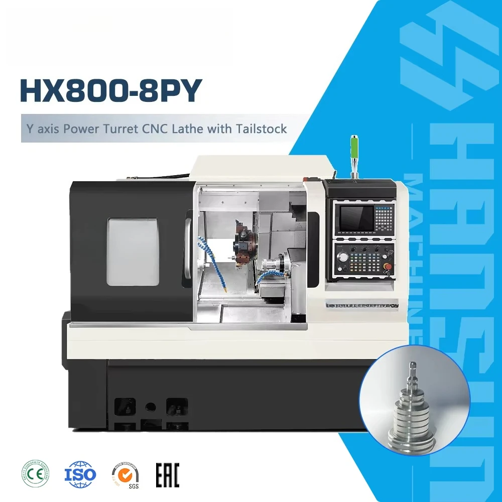 High Precision Slant Bed Horizontal Y Axis Power Turret 8 Inch Spindle CNC Lathe Machine Programmable Tailstock  Control