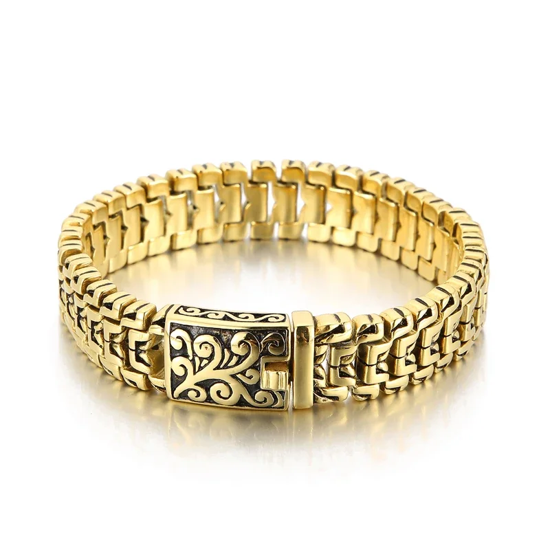 16 mm combinerende mode- en retro-elementen biker-kettingarmband - roestvrij staal 316L - KB 123643 -BDJX