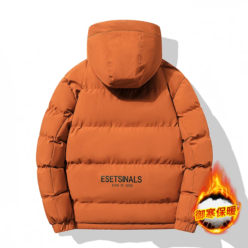 Winter hooded cotton coat for men trendy brand, loose and thick, warm and cozy down-filled cotton coat, men's clothing jacket