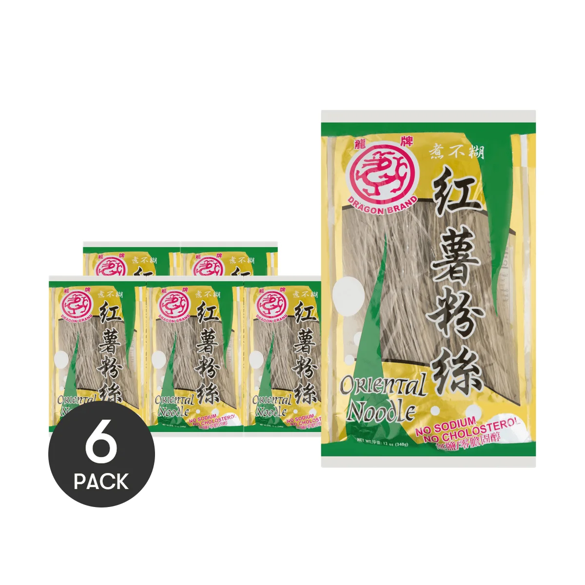 [6 Packs] DRAGON Sweet Potato Noodles - Gluten-Free, No Sodium, No Cholesterol, 12oz Each, Healthy Asian Noodles