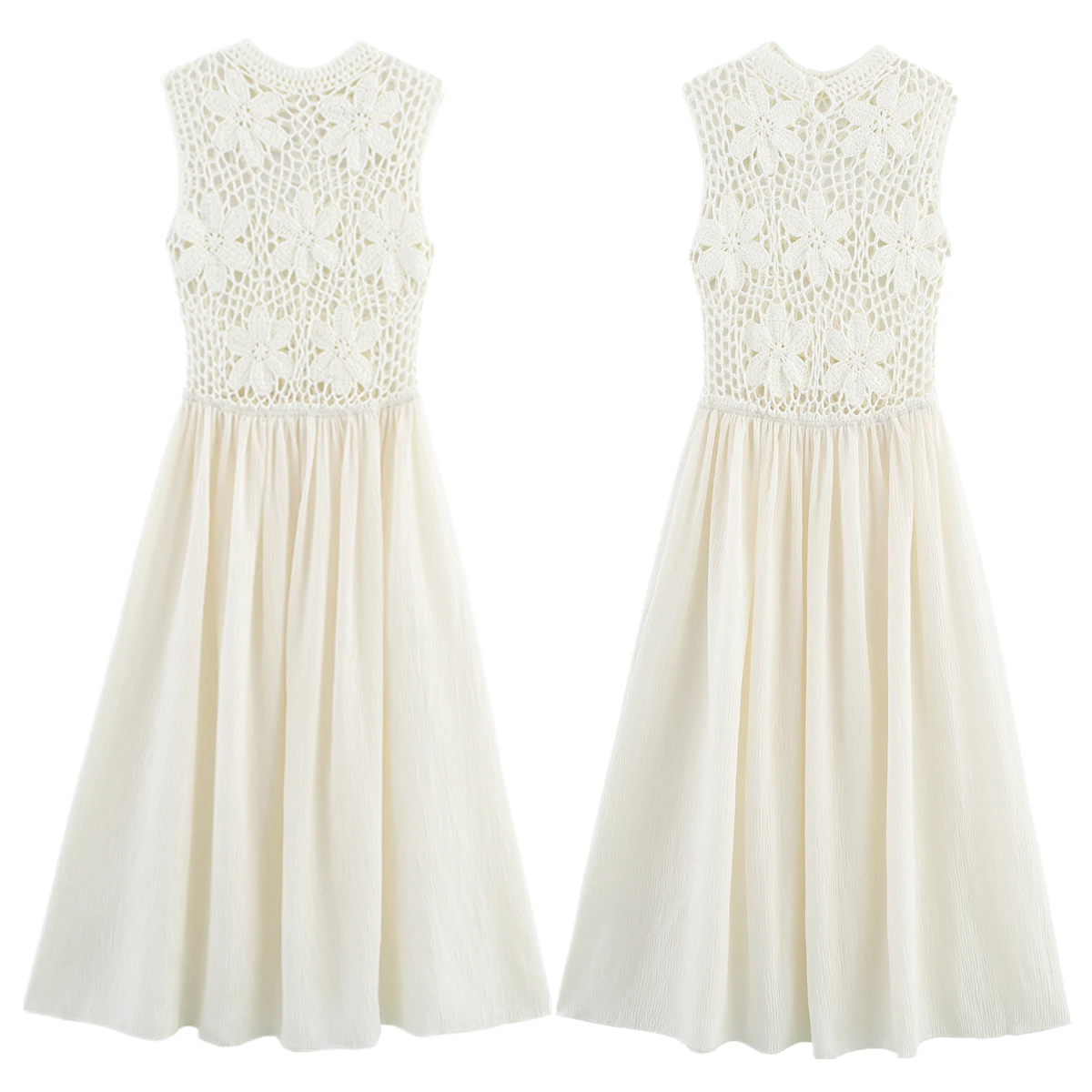

Maxdutti Minimalist Lace Splicing Elegant Dress French Fashion Ladies Beige Commuting Casual Party Dress Women Tank Dress