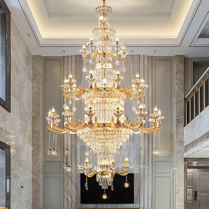 

European Style Duplex Chandelier European Style Villa Living Room Candle Crystal Chandelier Hotel Lobby Chandelier In The Middle